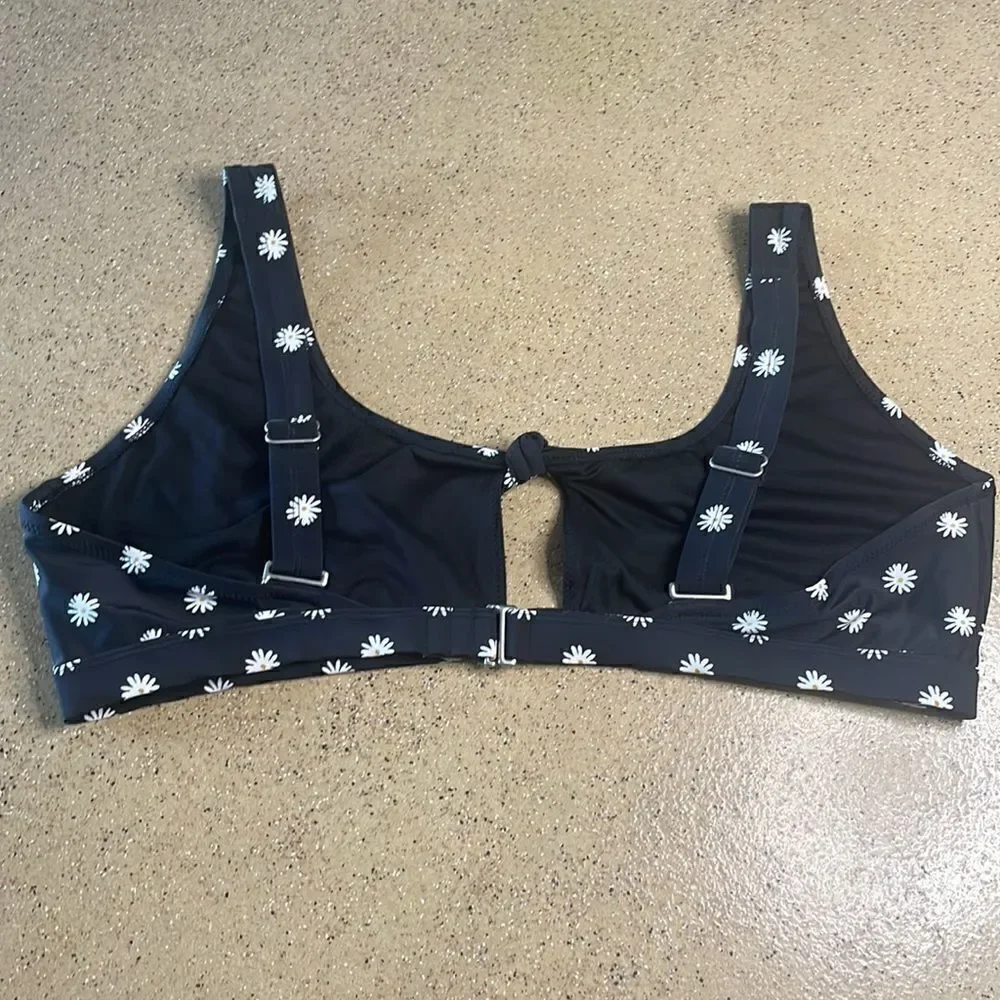 Old Navy tie front daisy print swim bralette bikini top sz XXL